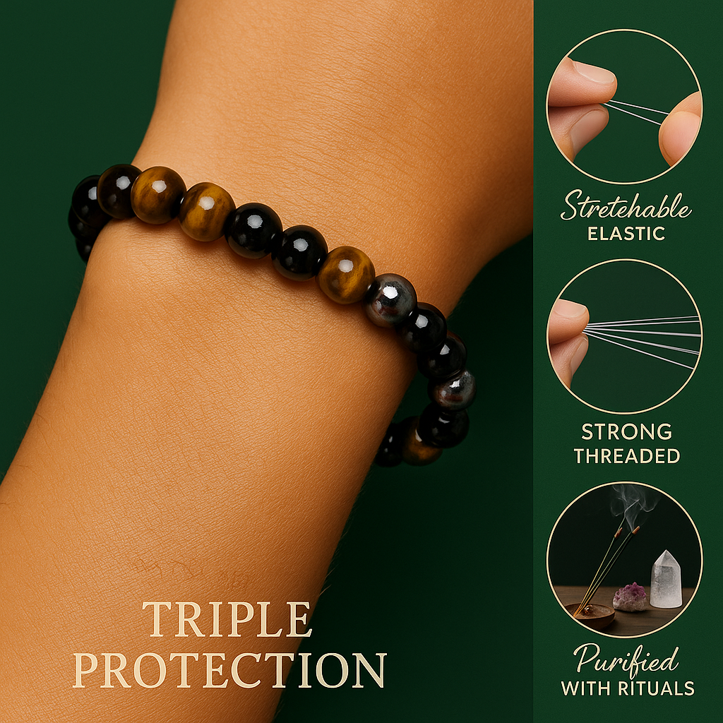Certified Original Triple Protection Bracelet – For Negative Energy & Evil Eye Protection, Power & Grounding Energy