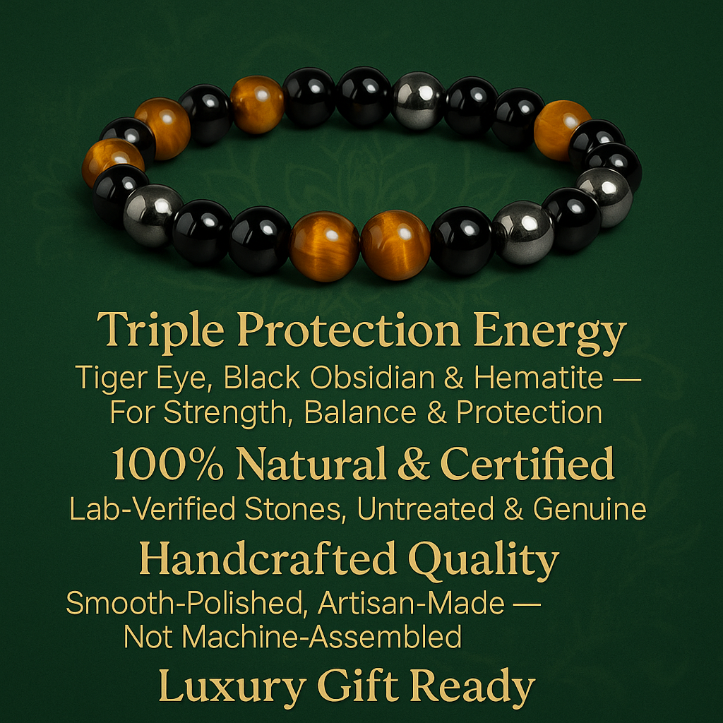 Certified Original Triple Protection Bracelet – For Negative Energy & Evil Eye Protection, Power & Grounding Energy