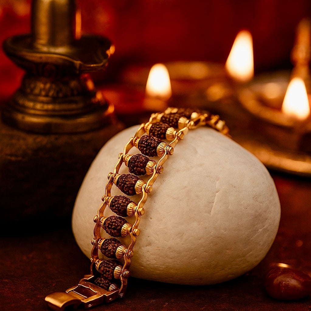 Gold Plated Rudraksha Bracelet (Lab Certified) – For Divine Protection, Peace & Positive Energy