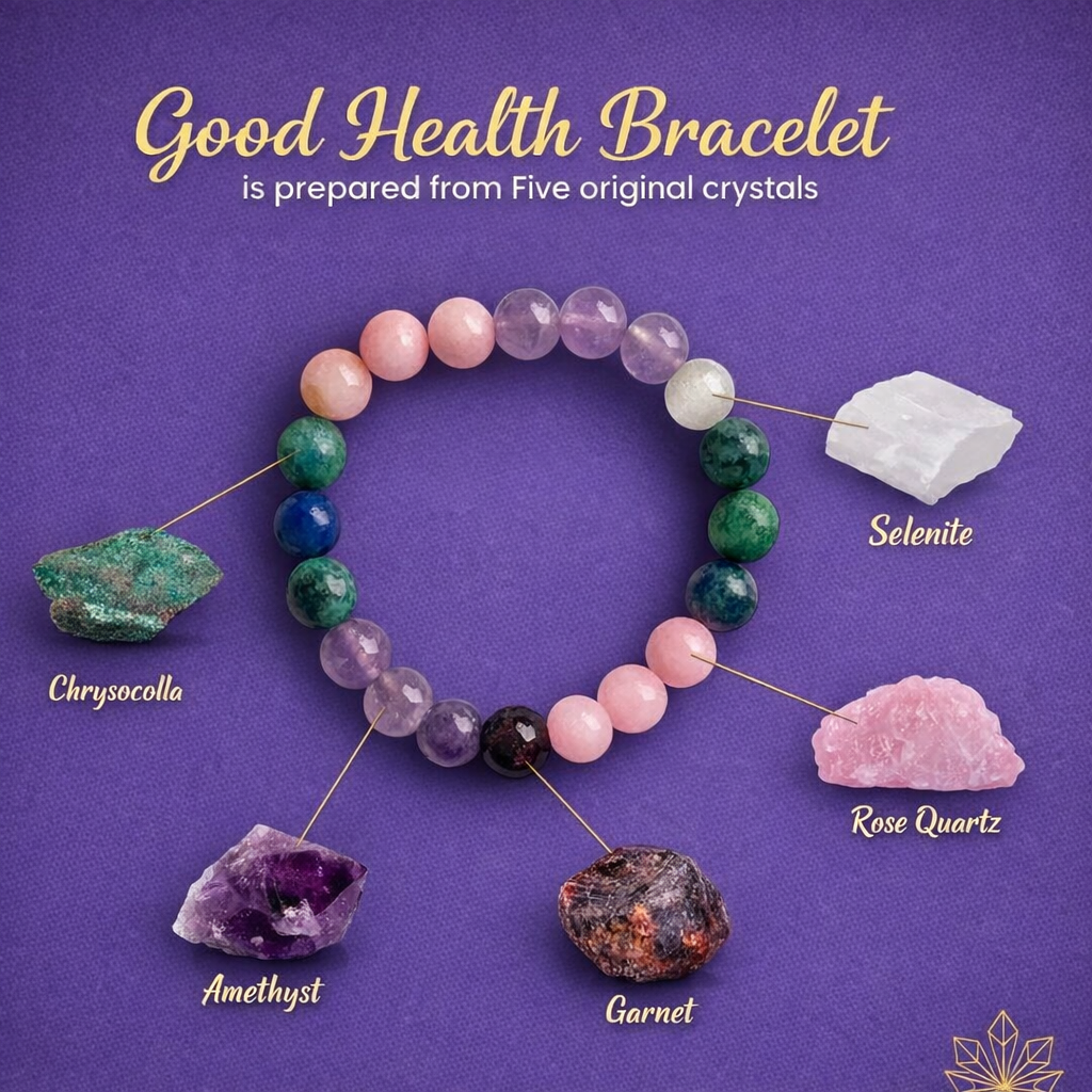 Original Lab Certified Health & Healing Bracelet | Natural Chrysocolla Garnet Amethyst Selenite Rose Quartz