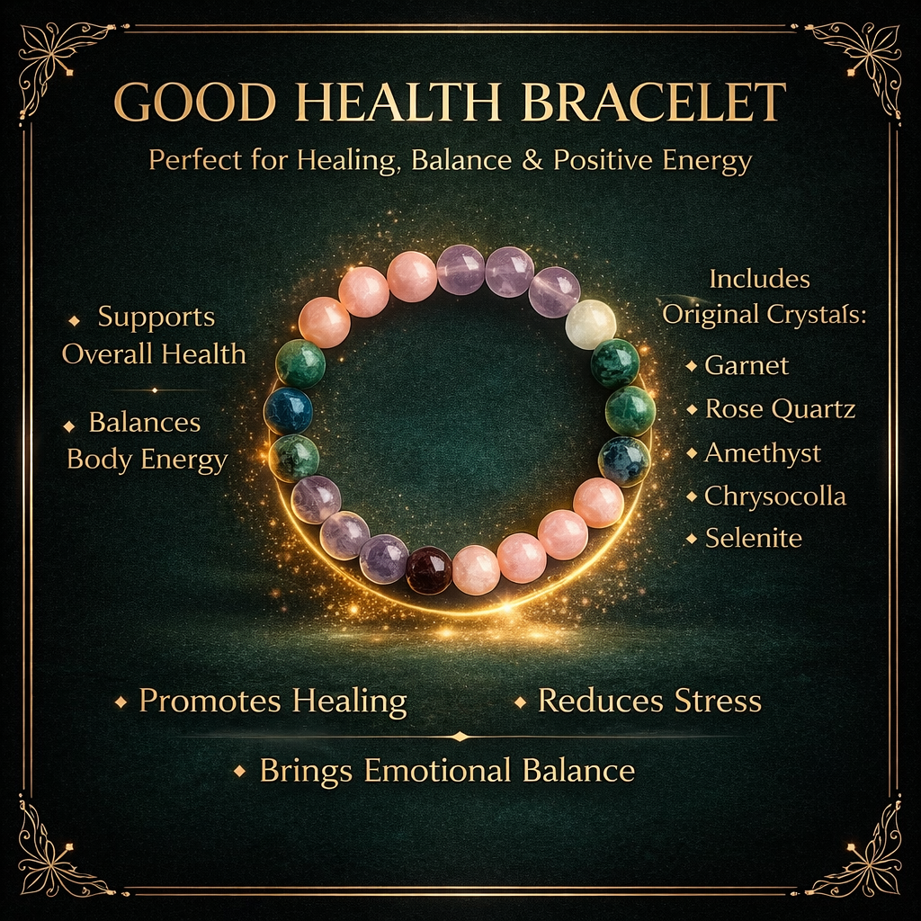 Original Lab Certified Health & Healing Bracelet | Natural Chrysocolla Garnet Amethyst Selenite Rose Quartz