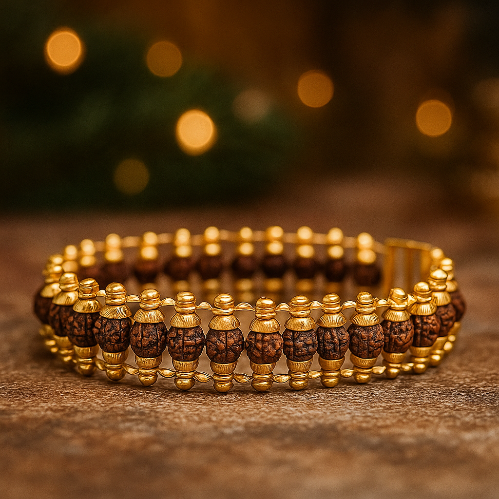 Gold Plated Rudraksha Bracelet (Lab Certified) – For Divine Protection, Peace & Positive Energy