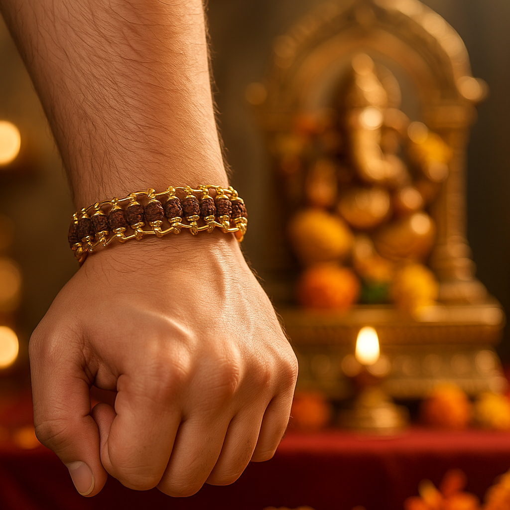 Gold Plated Rudraksha Bracelet (Lab Certified) – For Divine Protection, Peace & Positive Energy