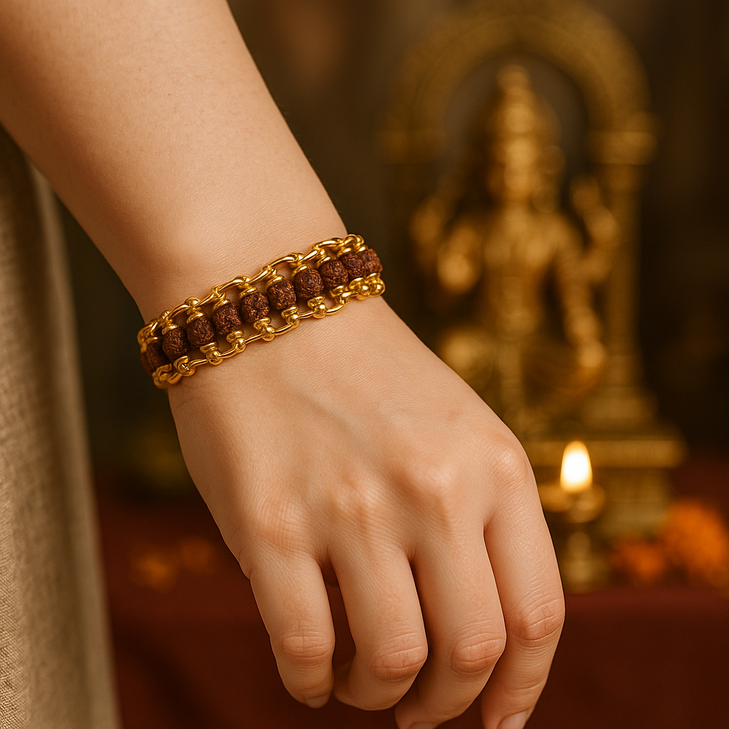 Gold Plated Rudraksha Bracelet (Lab Certified) – For Divine Protection, Peace & Positive Energy