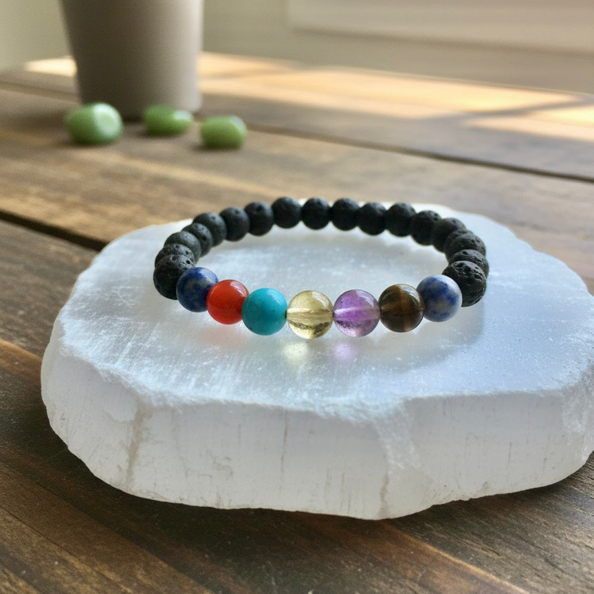 Seven Chakra with Lava Beads Bracelet – For Evil Energy Protection, Harmony & Overall Balancing